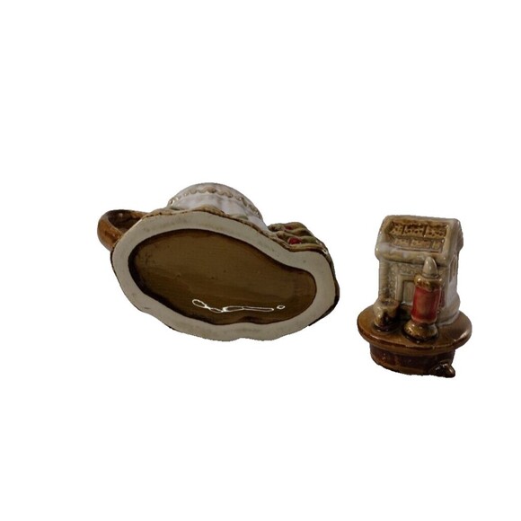 VTG Christmas Mini Teapot Glazed Ceramic Tree Star Candle Holly House 5" x 4.5" - Picture 7 of 10